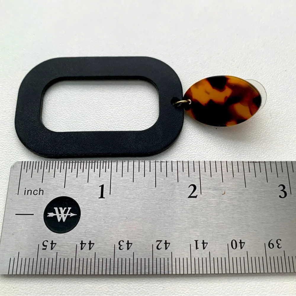 Black Leather Block Tortoise Earrings